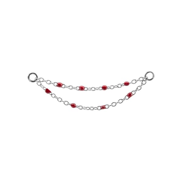 Kedja - röda pärlor - silver - D-022 30 mm