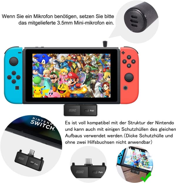 BLUETOOTH-SOVITIN USB-C-LÄHETIN ÄÄNENSIIRTO NINTENDO SWITCH/PS4