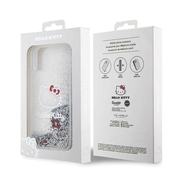 Hello Kitty Liquid Glitter Charms Kitty Head - iPhone 14-skal (Silver)
