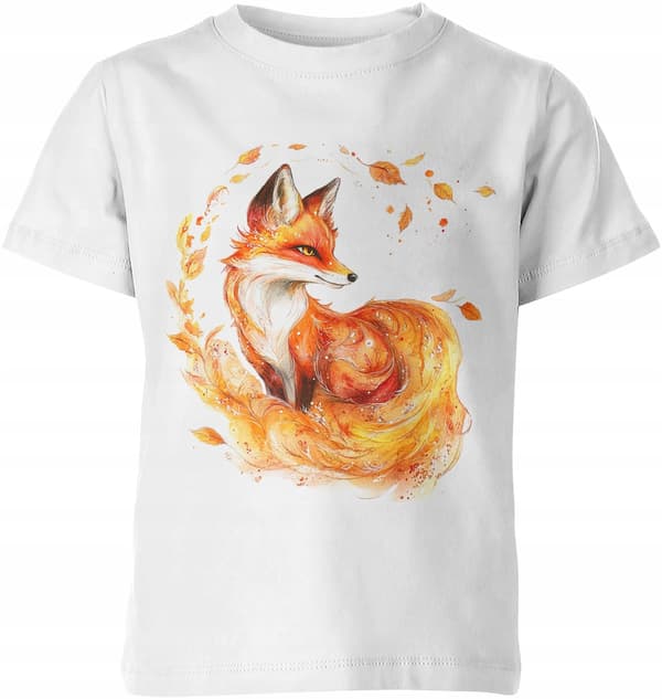 BARN-T-SHIRT MED RÄVTRYCK RÄV HÖSTLÖV RÖDA MED DJUR