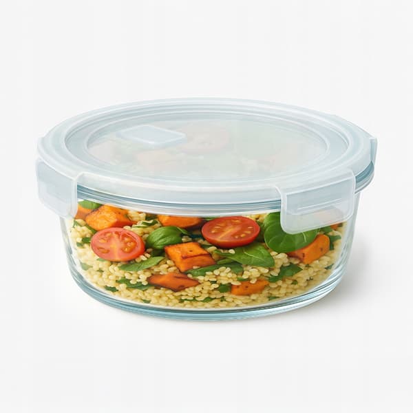 Hermetisk rund glasbehållare 950 ml för mat, middag, lunch