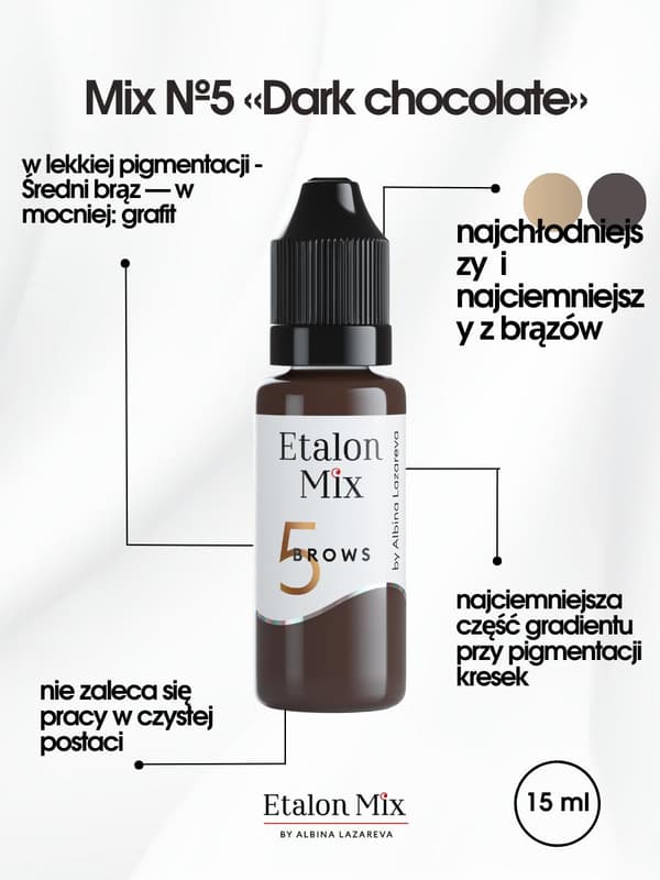 Etalon Mix 5 Pigment til permanent makeup bryn Mørk chokolade 5 ml
