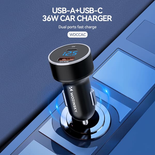 Wozinsky WDCCAC USB-C USB-A 36W Billaddare - Svart