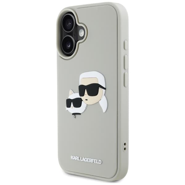 Karl Lagerfeld HC 3D Gummi Dobbelthovedet Etui til iPhone 16 Beige