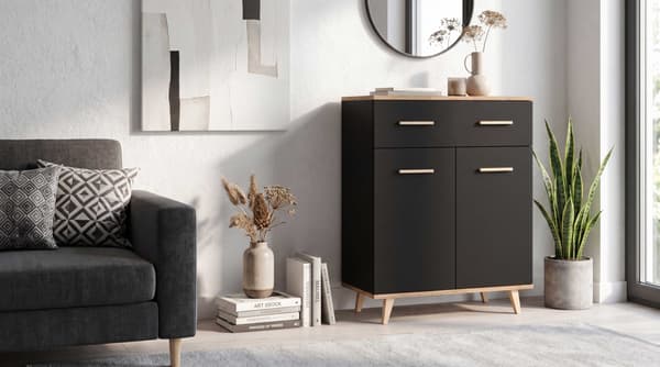 KOMMODE TIL STUE 73 CM SORT EGEGRUND WOTAN MODERNE LOFTSKAB