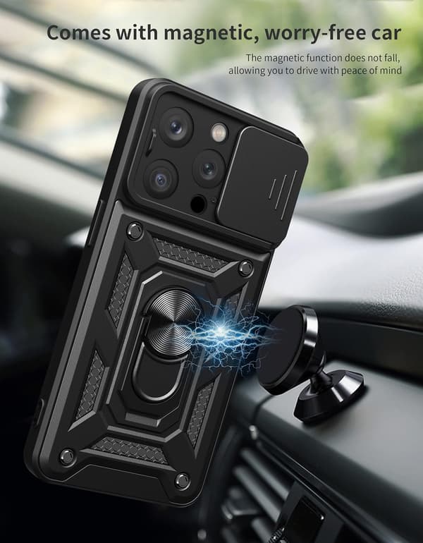 ARMORED ETUI TIL APPLE IPHONE 14 PRO SORT KAMERABESKYTTELSE MED RING