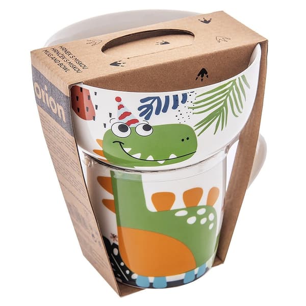 Porcelæns kop med skål til barn dinosaur 2 dele