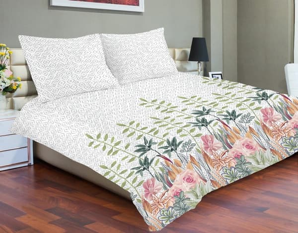 Satinsängkläder 140x200 EXKLUSIVT 50 blommor med grått mönster