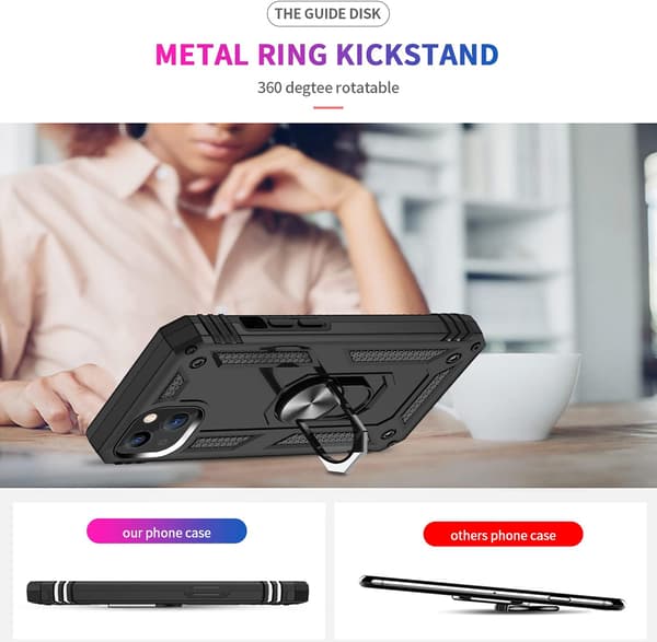 ARMORED ETUI TIL APPLE IPHONE 13 6.1" SORT MED HOLDER + 3x HÆRDET GLAS