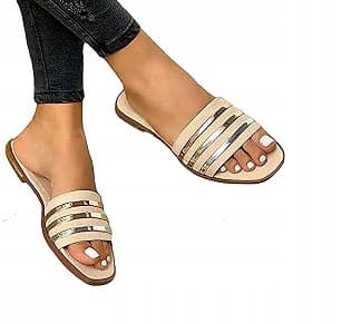 Damslip-on flip-flops med guldstribe beige størrelse 38