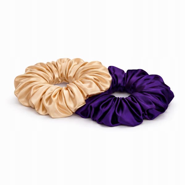 SÆT MED 2 HÅRBÅND satin elastik 13 cm BEIGE LILLA