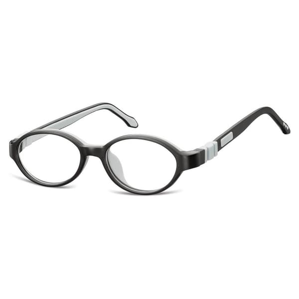 Fleksible, ovale børnebrillestel med klare linser + Sunoptic K3C elastik, sort