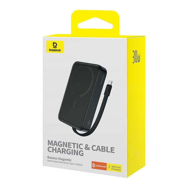 Baseus Magnetisk Mini 10000mAh Powerbank, USB-C 30W MagSafe (Sort)