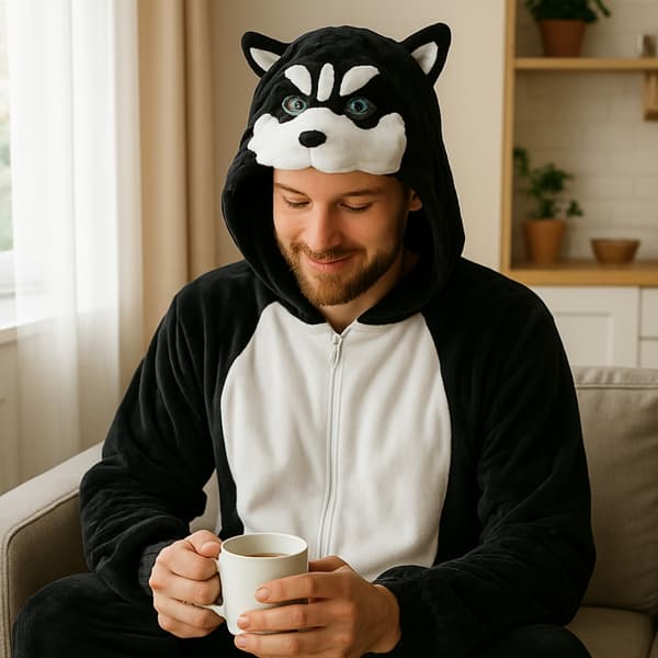 Kigurumi Pyjamas Kostume Sort Husky M: 145 - 155cm