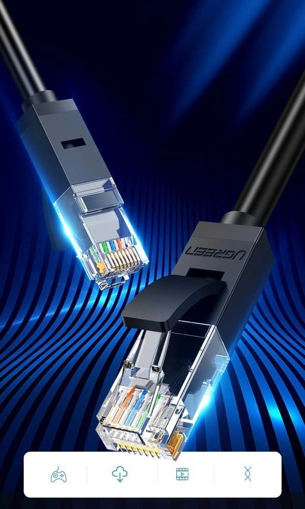 Ugreen kabel internet netværkskabel Ethernet patchkabel RJ45 Cat 6 UTP 1000Mbps 1m sort (20159)