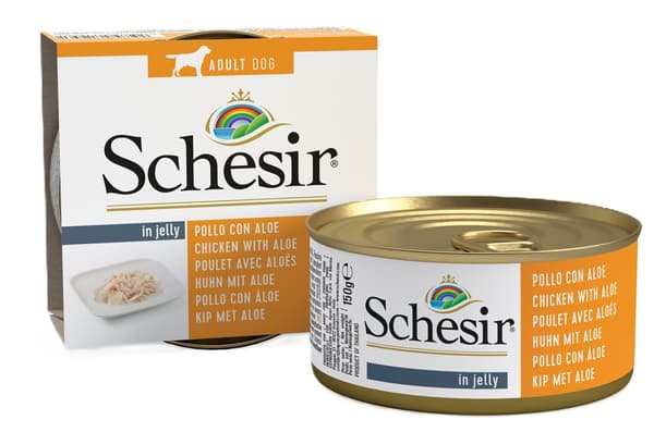 Schesir | Vådfoder til hunde | 150 g dåse - Kylling med aloe vera i gelé 150 g