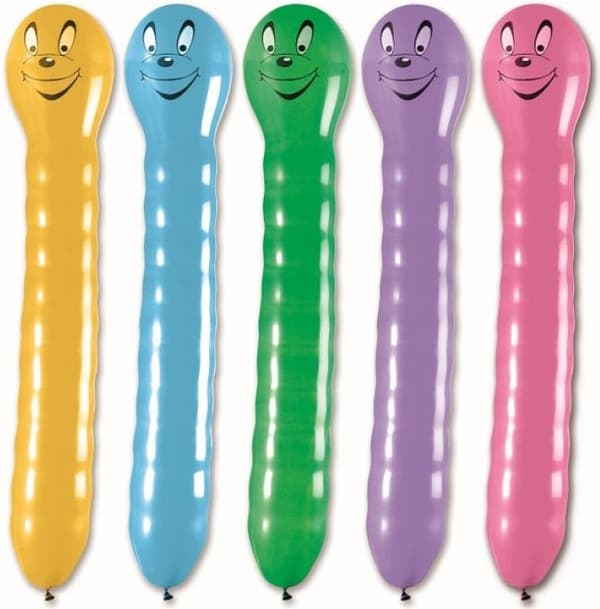 Farverig ballon formet som regnorm, 1 stk.