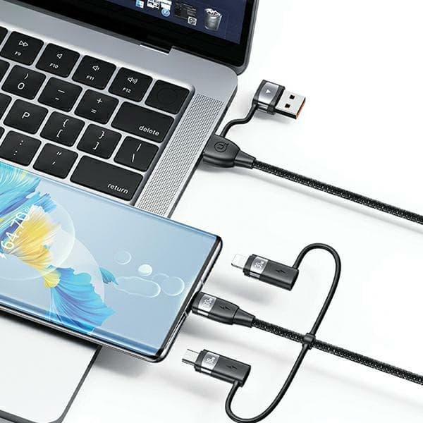 USAMS Kabel U85 2xUSB-C/USB/Micro-USB/Lightning 6w1 1,2m 100W PD Hurtigopladning sort/sort SJ645USB01 (US-SJ645)