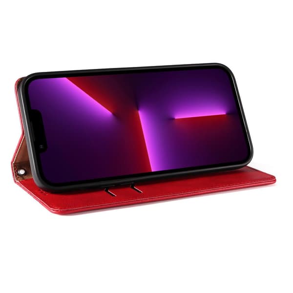 Magnetremskal iPhone 14 Pro Flipfodral Plånbok Mini Snodd Stativ Röd