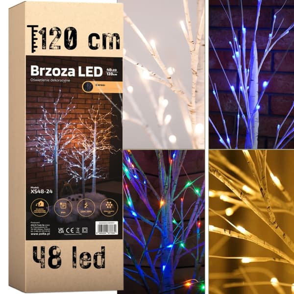 Juletræsdekoration birk LED jul 120 cm 48 led COLD