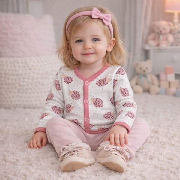 Kaftan barnkaftan flicka 104 Skjorta knäppt långärmad Igelkottar Rosa