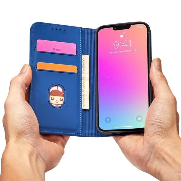 Magnet Kortcover iPhone 14 Pro Flip Pung Stand Blå