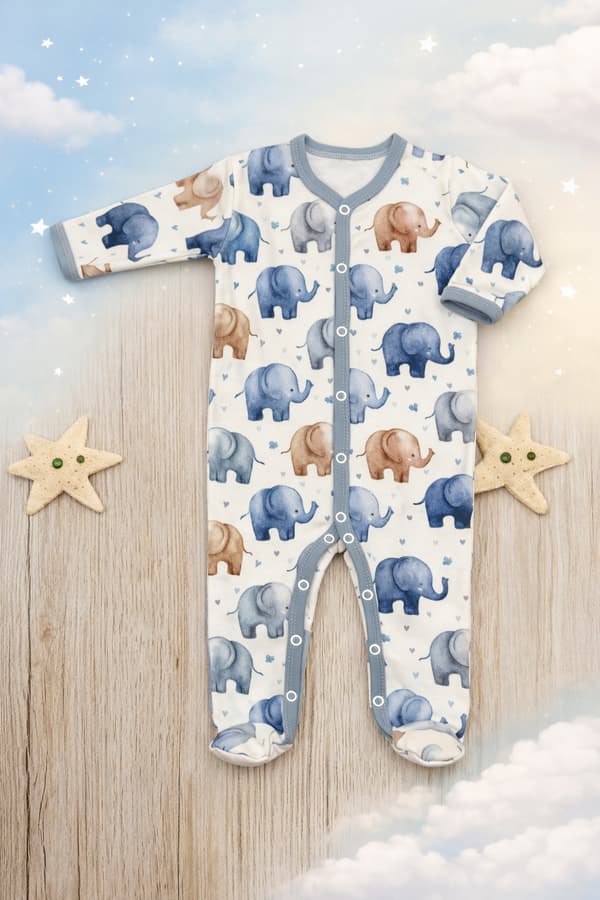 KLÄDER pyjamas med hel dragkedja 80 ELEFANTS