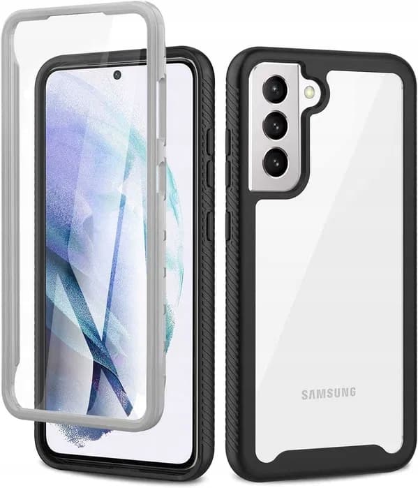 BUMPER ETUI TIL SAMSUNG GALAXY S21 FE 5G SORT GRÅ RAMME SKÆRMBESKYTTELSE