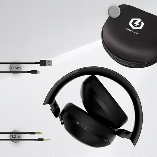 PowerLocus Orion Sorte Trådløse Bluetooth Hovedtelefoner MikroAUX Etui 70 timer