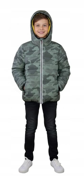 Superdry barnvinterjacka dubbelsidig gul kamouflage quiltad storlek 128