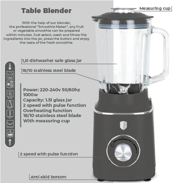 BERLINGER HAUS BH-9539 ANTRACIT BLENDEMIXER