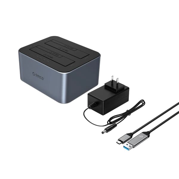 Orico 6626C3-C-V1 2-disk dockingstation med offline klonfunktion 2.5/3.5 SATA HDD/SSD - Grå