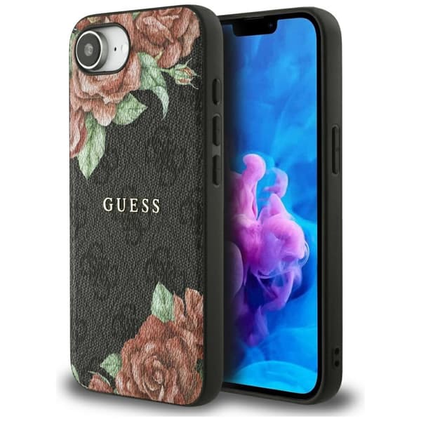 Guess 4G Blomsterprint MagSafe-etui til iPhone 16e, sort