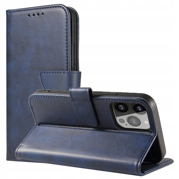 iPhone 15 Pro Magnet Cover Pung med Flip Stand - Blå