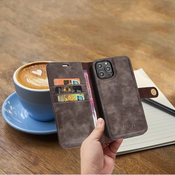 2-i-1-cover til Apple iPhone 13 Pro Max 6,7" gråt PU-læder med klap + bagside