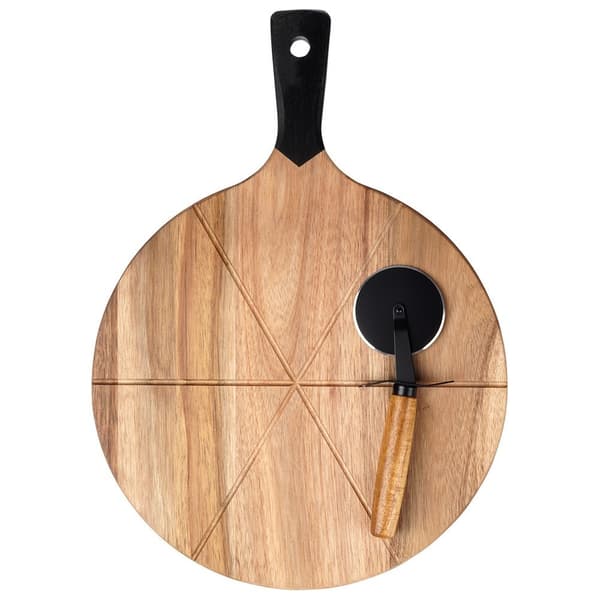 Rund træpizzaspade med kniv 30 cm 2 stk.