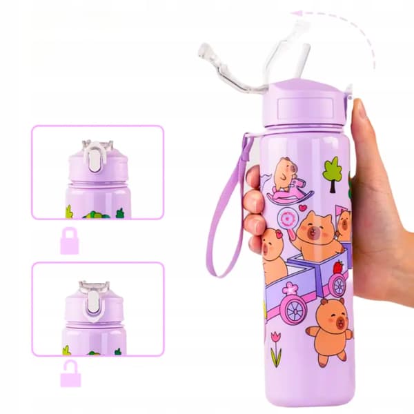 Capybara vattenflaska med sugrör för barn till skolan 690 ml