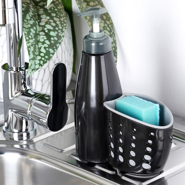 Dispenser til opvaskemiddel med svampebeholder sort 370 ml