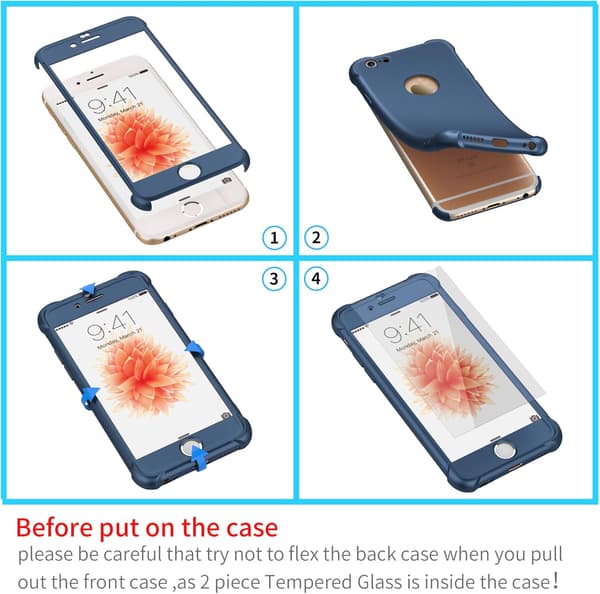 MARINEBLÅT ETUI TIL IPHONE 6/6S 4,7' 2x HÆRDET GLAS