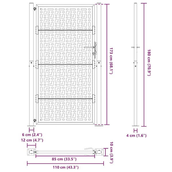 vidaXL havelåge sort 105x180 cm stål krydsdesign