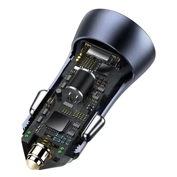 Baseus Golden Contactor Pro biloplader, USB + USB-C, QC4.0+, PD, SCP, 40W (grå) + USB-C til iPhone-kabel 1m (sort)
