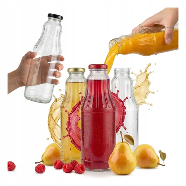 Fruktflaska 1L Glasflaskor för juice, sirap, honung 1000ml + lock