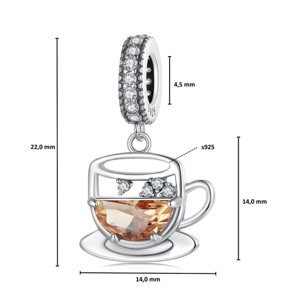 Kaffekopp silver berlock hänge pärlor silver 925