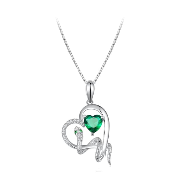 N076 Hjärta Orm Kristall Silver Justerbart Halsband