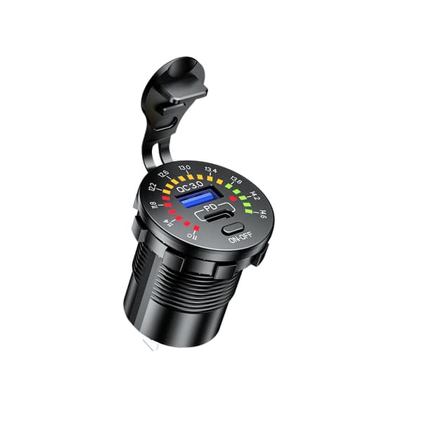 BIKETEC PRO MOTORCYKELSTIKKANAL USB 3.0 QC USB-C/USB-A MED VOLTMETER (EL)