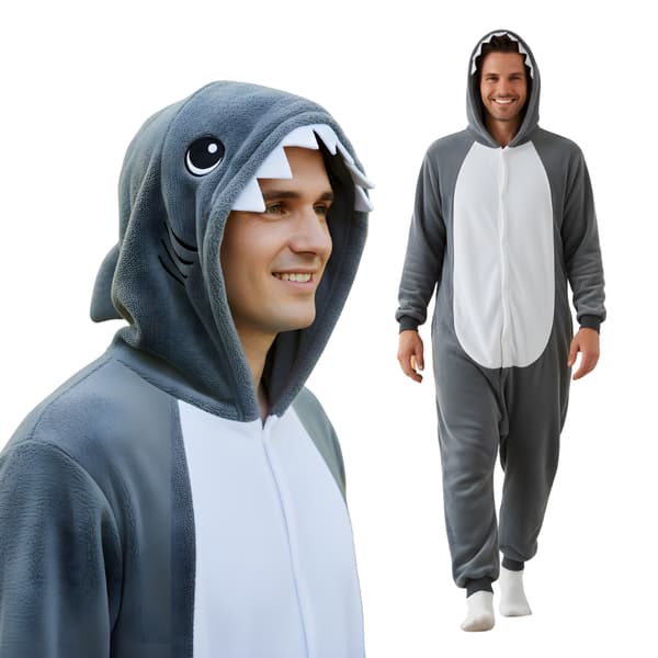 Kigurumi pyjamas kostume grå haj M: 155-165cm