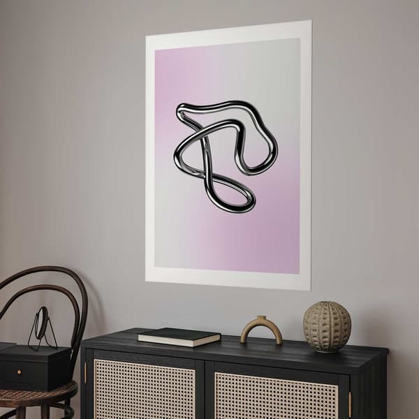 Plakat - Sølv Indviklet - flydende metallisk figur på gradient baggrund