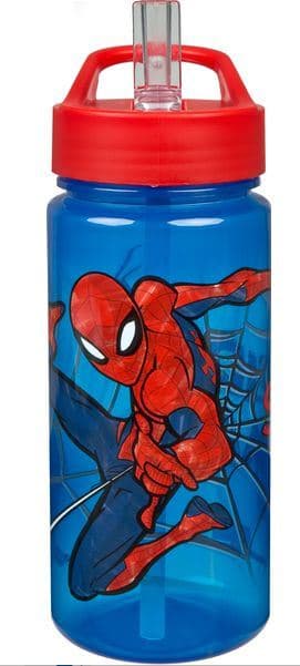 Marvel - 500 ml Vandflaske med Sugerør - Spiderman - 19542