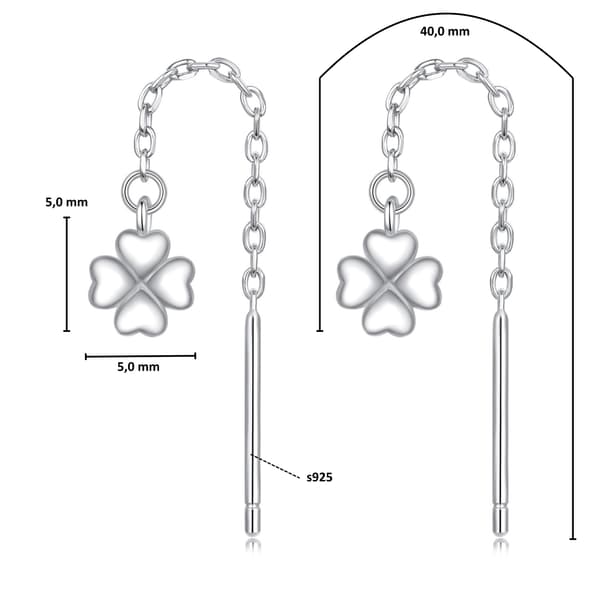 Silverhängande örhängen med klöver, 925 silver