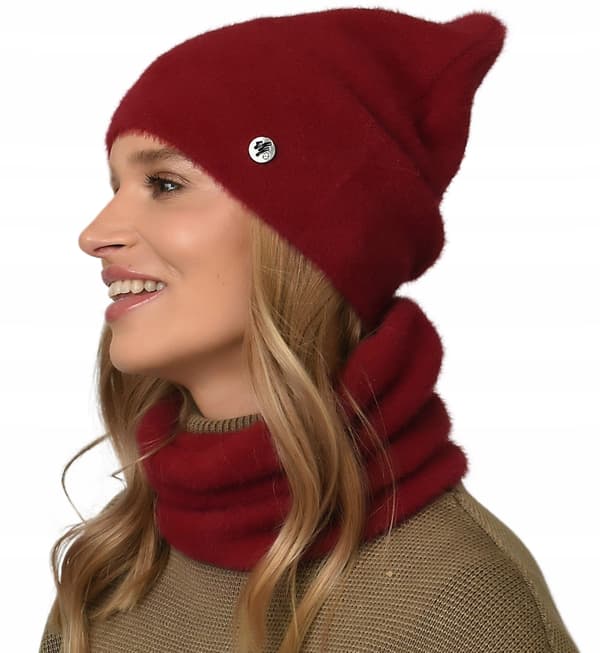 Vinröd damset Mössa + Tubhalsduk + Handskar Vintervarmt set